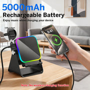 Wireless Induction Speaker 5-in-1 Bluetooth Speaker with Phone Stand,Stereo Sound, 5000mAh Rechargeable, 8 RGB Ambient Light, 360 Adjustable Holder for iPhone/Android/iPad,Gifts for Men Women