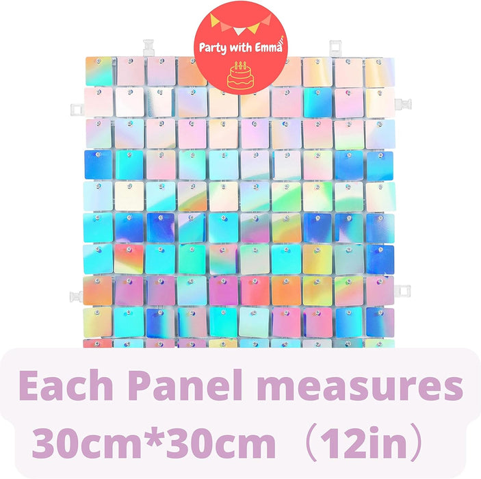 Party with Emma Sequin Wall 12 Pcs Shimmer Wall Rainbow Silver Rose Gold for Birthday Decorations Graduation Wedding & Bachelorette Party Supplies Bride to be Party Birthday (Rainbow)