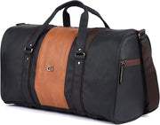 Vintage Faux-Leather 26L Medium Water Resistant Travel Duffle Bag/Gym Bag/Sports Duffle for Men/Women (Black)
