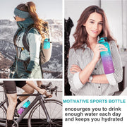 Motivational Water Bottle 1L with Straw BPA-Free, Leakproof Sports Bottle with Time Marker for Kids and Adults, Drink bottle for Gym, Travel, School, Office Use, Daily Hydration