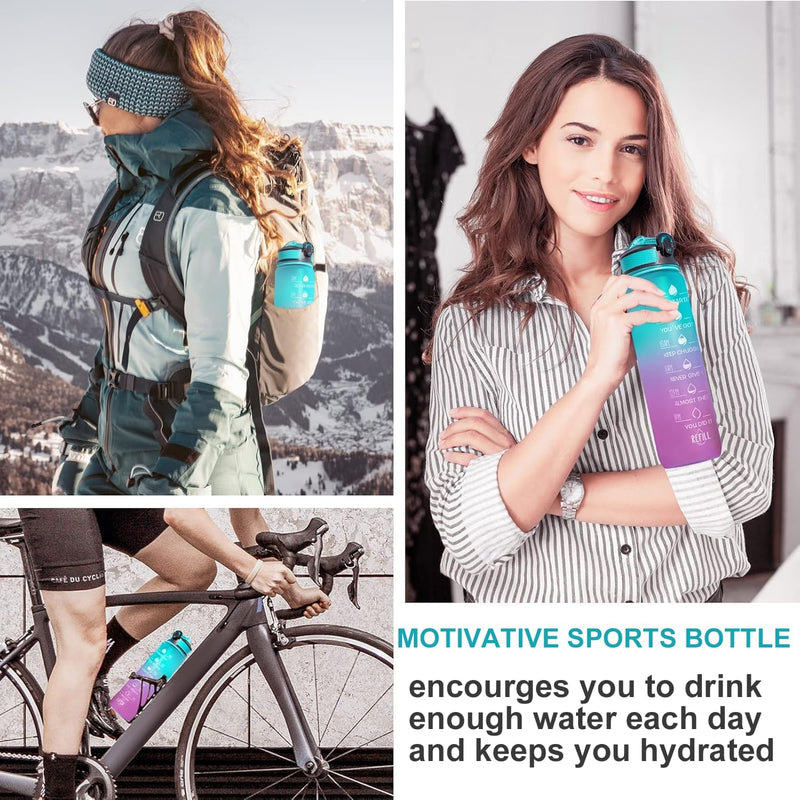 Motivational Water Bottle 1L with Straw BPA-Free, Leakproof Sports Bottle with Time Marker for Kids and Adults, Drink bottle for Gym, Travel, School, Office Use, Daily Hydration