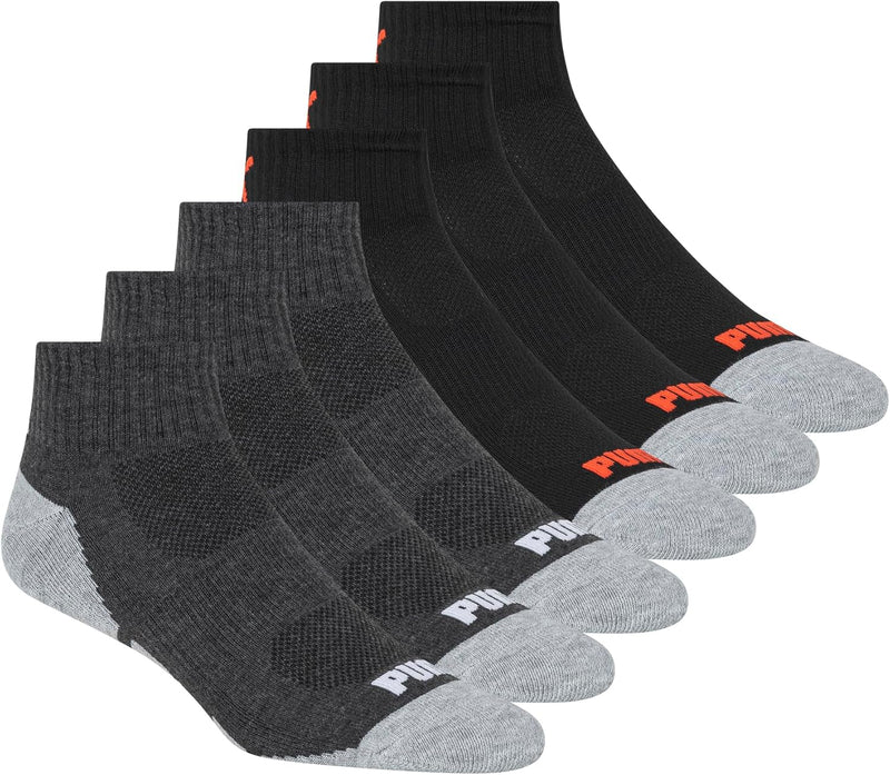 PUMA mens 6 Pack Quarter Crew Socks Men's Socks (pack of 6) - Black/Dark Grey