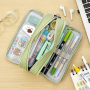 Aputue Pencil Case, Large Capacity Multi Compartment Japanese Style Pen Holder Bag, Aesthetic Stationery Organizer Pouch for School Office College Students, Durable Zipper Storage Box Green
