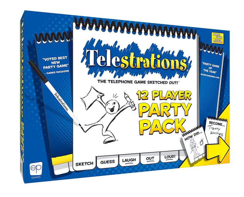 USAopoly Telestrations Party Pack 12 Player | 600 New Phrases to Sketch | Board Game | A Fun Family Game for Kids and Adults | Family Game Night Just Got Better | Telephone Game Sketched Out,