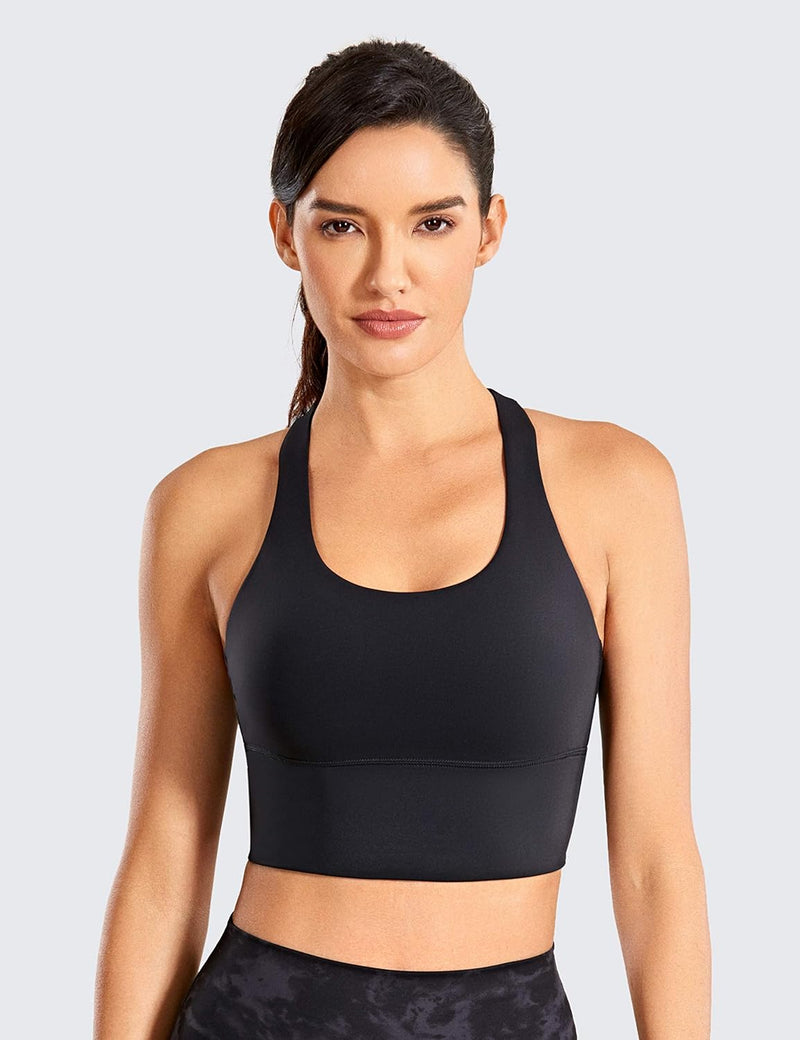 CRZ YOGA Women's Longline Strappy Sports Bras for Women Wirefree Padded Yoga Bras Tops