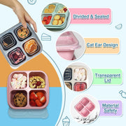 4-Pack Wheat Straw PP 4-Compartment Bento Lunch Box, Reusable Snack Box for Adults and Kids, Meal Prep Containers for School, Work, Travel, Freezer and Dishwasher Safe