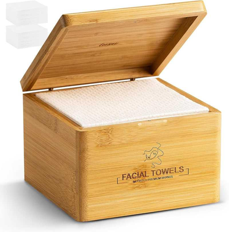 LUXU Clean Towels,1 Luxe Bamboo Box with 240 Ct Face Towels, Disposable Makeup Remover Dry Wipes,Facial Washcloth,Clean Facial Towels for Sensitive Skin,Travel,Cruelty Free,Biodegradable