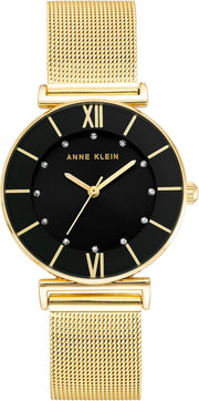 Women's Glitter Accented Mesh Bracelet Watch - Gold/Black