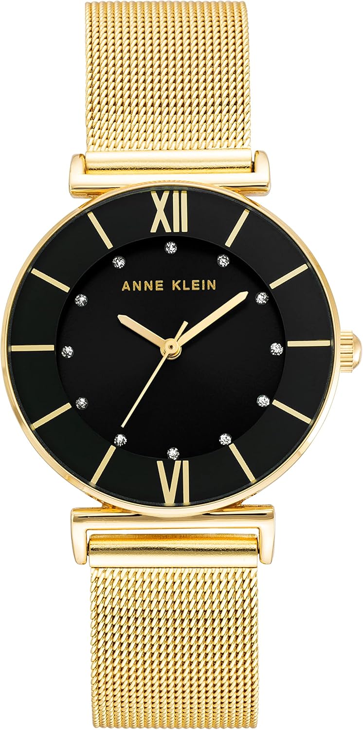 Women's Glitter Accented Mesh Bracelet Watch - Gold/Black