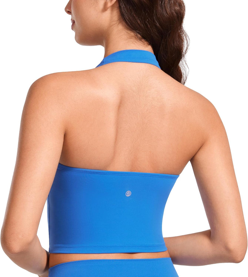 CRZ YOGA Womens Butterluxe Halter Longline Sports Bra - Padded Workout Yoga Crop Tops Tanks with Built in Pads