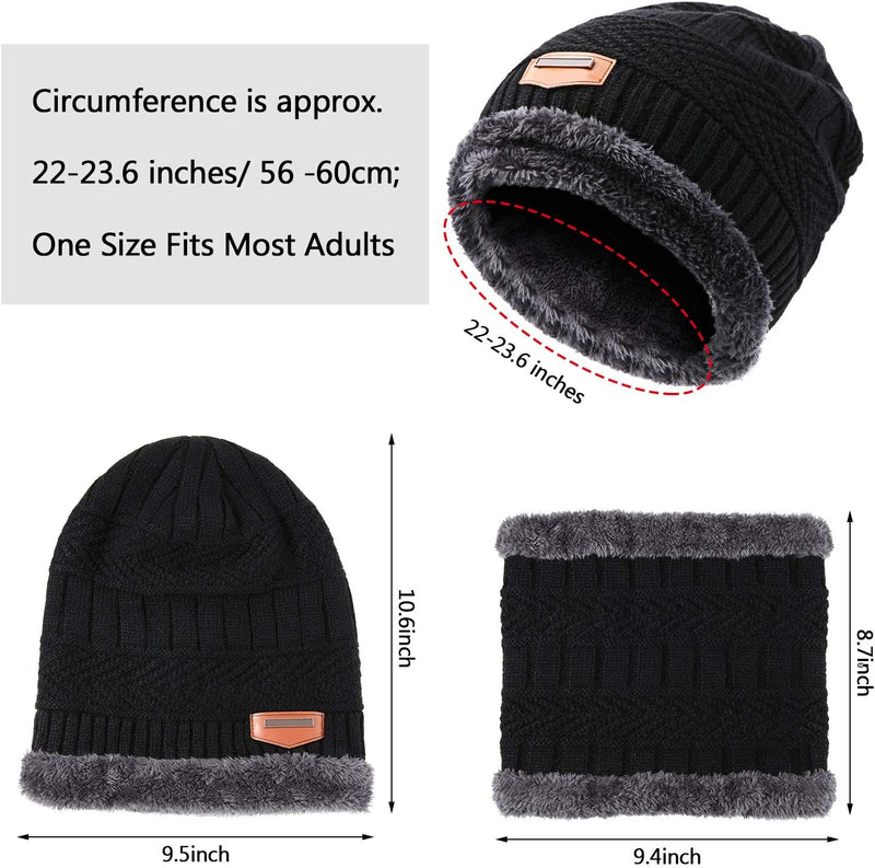 4 Pieces Women Winter Hat and Glove Set, Warm Knitted Beanie Hat Glove Snow Ski Skull Cap with Visor and Touchscreen Glove