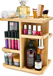 Sorbus 360 Bamboo Cosmetic Organizer, Multi-Function Storage Carousel for Makeup, Toiletries, and More - Great for Vanity, Desk, Bathroom, Bedroom, Closet, Kitchen - Tan