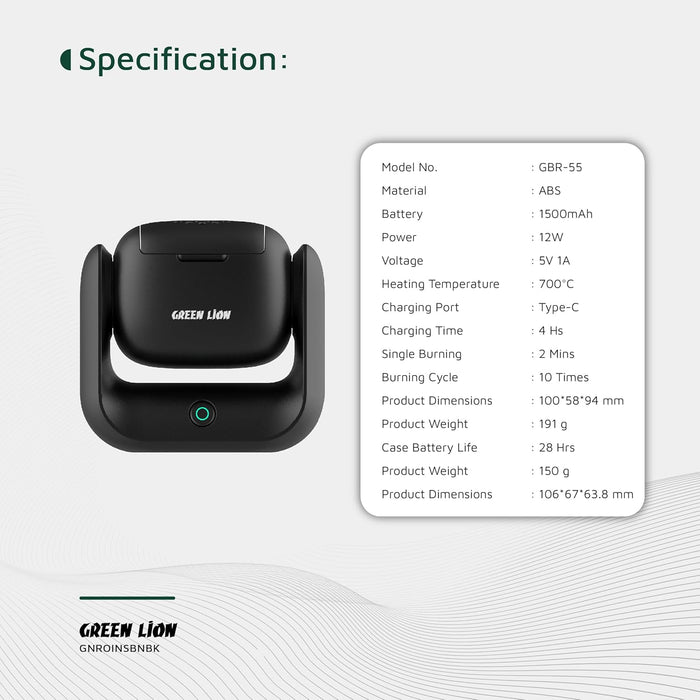 Green Lion Smart Bakhour Rechargeable Electric Car Incense Burner, USB-C Portable Mini Burner, Aluminum Alloy Design, Strong Power for Fast Burning, Long-Lasting Fragrance - Green