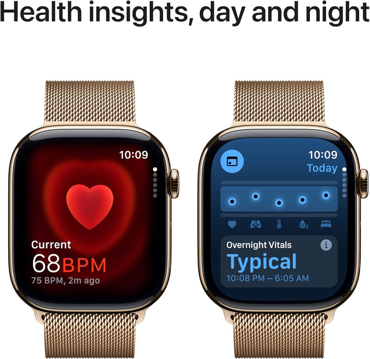 Apple Watch Series 10 GPS + Cellular 46 mm Smartwatch with Gold Titanium Case with Gold Milanese Loop - M/L. Fitness Tracker, ECG App, Always-On Retina Display, Carbon Neutral