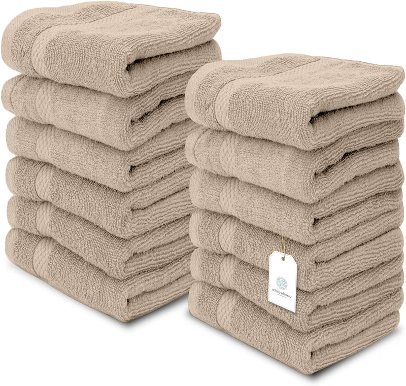 White Classic Luxury Cotton Washcloths - Small Hotel Spa Bathroom Face Towel | 12 Pack |