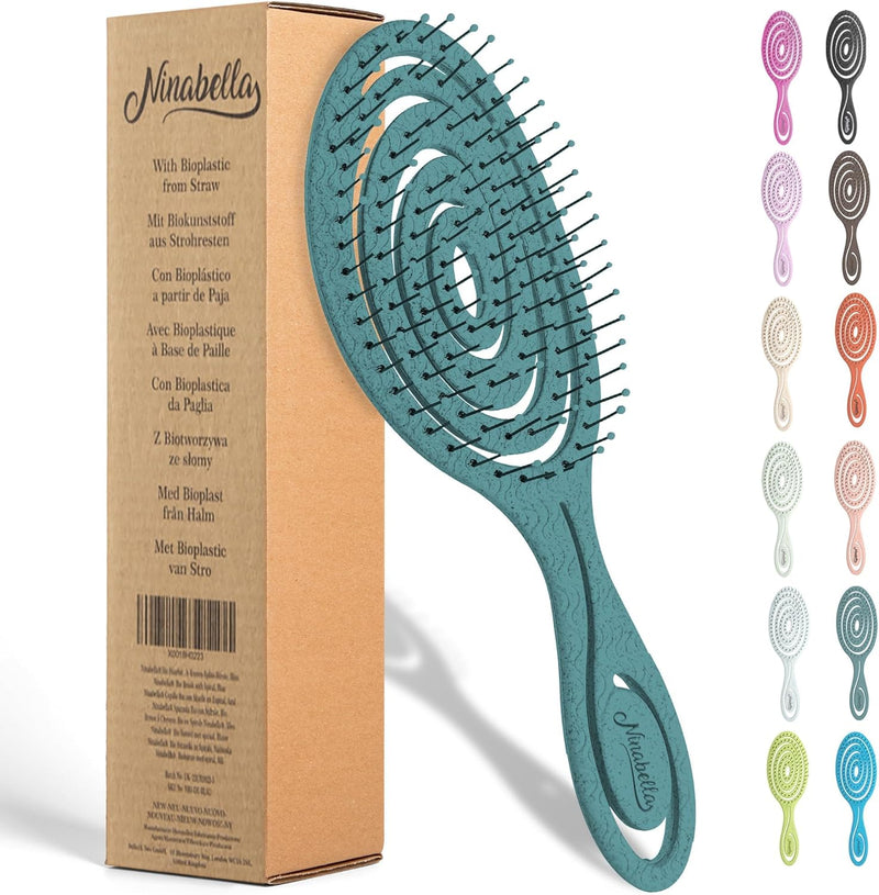 Ninabella Organic Detangling Hair Brush for Women, Men & Children - Does not Pull on Hair - Hair Straightening Brushes for Straight, Curly & Wet Hair - Unique Spiral Hairbrush, Rose Gold