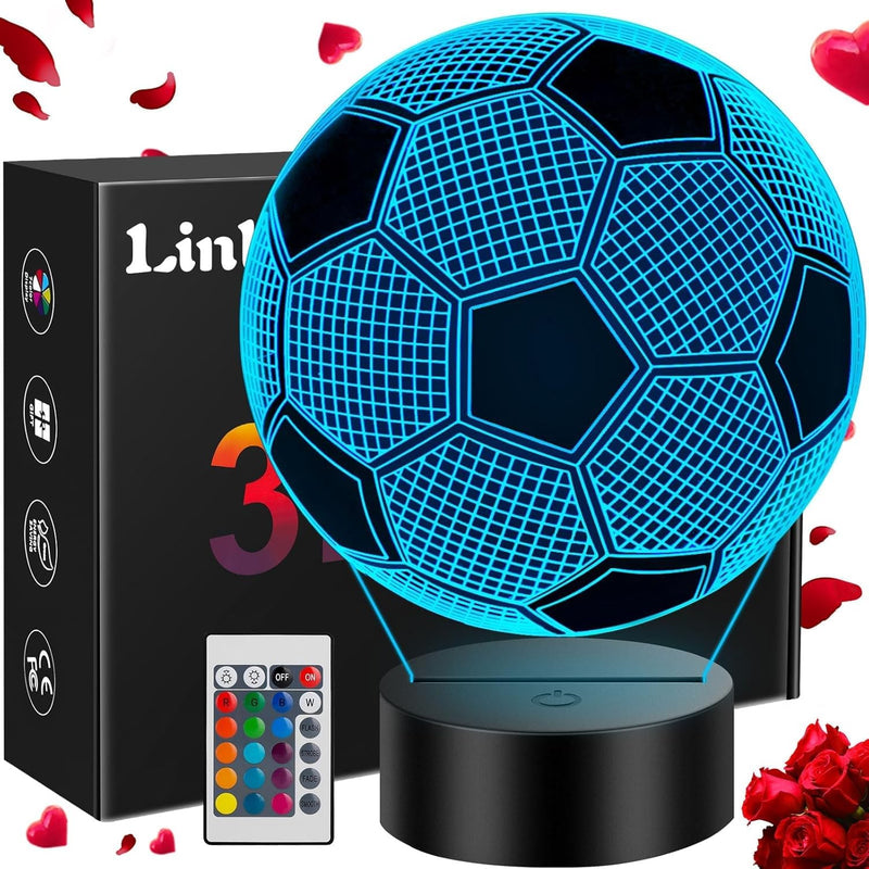 SHOPPING VIBES Your One Stop Shop 3D Illusion Night Light - Dual Designs Football & Basketball, Remote Control 16 Colors Change, Perfect Sports Fan Gift for Any Occasion (Football)