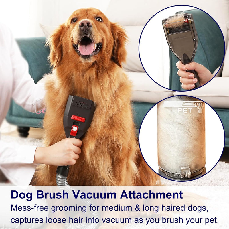 Portek Dog Hair Vacuum Attachment for Most Vacuums, Pet Shedding Brush Grooming Tool Kit with Long Extension Hose and Adapter (Universal Style) - Universal Style