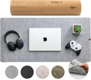 Nordik Leather Desk Mat Cable Organizer (Alaskan Gray 35 X 17 inch) Premium Extended Mouse Mat for Home Office Accessories - Non-Slip Vegan Leather Desk Pad Protector & Desk Blotter Pad - Marle