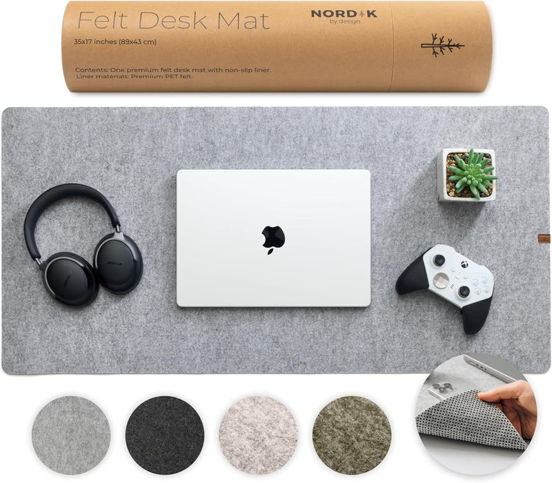 Nordik Leather Desk Mat Cable Organizer (Alaskan Gray 35 X 17 inch) Premium Extended Mouse Mat for Home Office Accessories - Non-Slip Vegan Leather Desk Pad Protector & Desk Blotter Pad - Marle