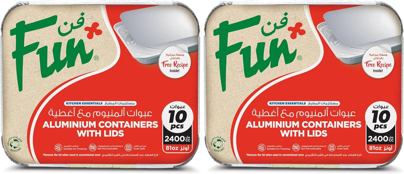 Fun Aluminium Containers with Lids 800Cc (Pack of 10) Leakproof Food Storage Containers, Durable for Meal Prep, Lunch, Takeout & Kitchen Use - 2400 CC (Pack of 2)