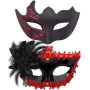 Couple Masquerade Masks Set Venetian Party Mask Plastic Halloween Costume Mask Mardi Gras Mask for Couples Women and Men, Gold - Black & Red