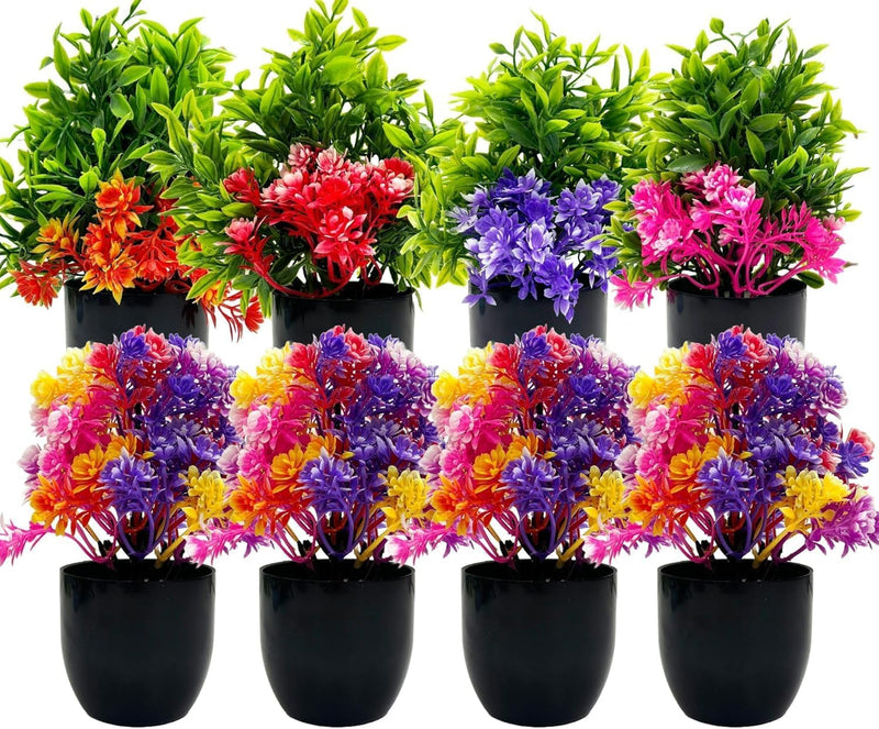 Dekorly Artificial Potted Plants, 8 Pack Artificial Plastic Eucalyptus Plants Small Indoor Potted Houseplants, Small Faux Plants for Home Decor Bathroom Office Farmhouse (Set 0F 8)