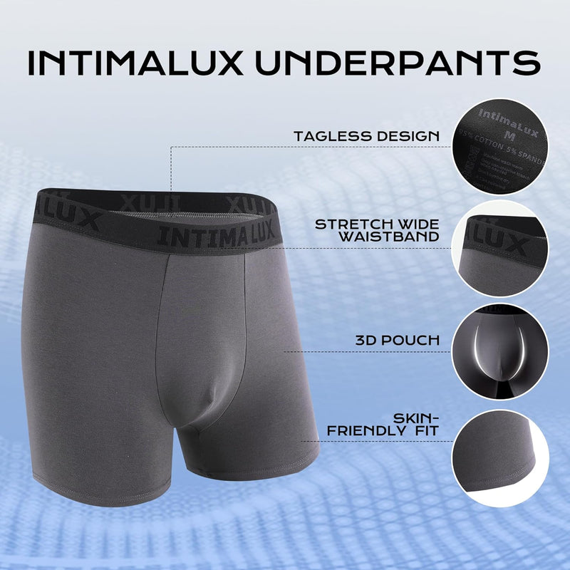 INTIMALUX Mens Boxer Briefs 5 Pack Soft Cotton Moisture-Wicking Men Underwear Stretch Boxer Shorts