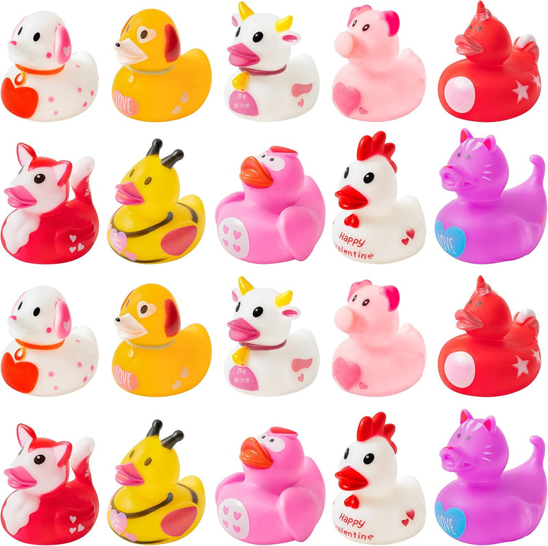 Haooryx 20Pcs Summer Beach Rubber Duckies Float Bathtub Ducky Swimming Pool Toys Summer Theme Novelty Funny Squeeze Ducks for Kids Birthday Party Favors Prize Rewards Baby Shower Bath Toys Decoration