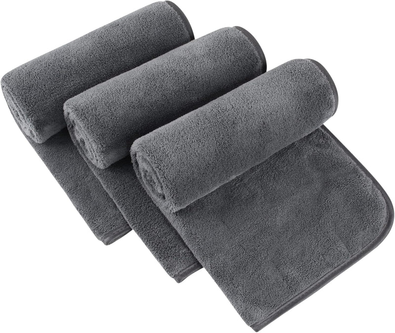 SINLAND Microfiber Face Towels Ultra Soft Facial Washcloths Face Cloth for Bath 12Inch x 12Inch 6 Pack - grey, Dark Grey 16Inch x 30Inch