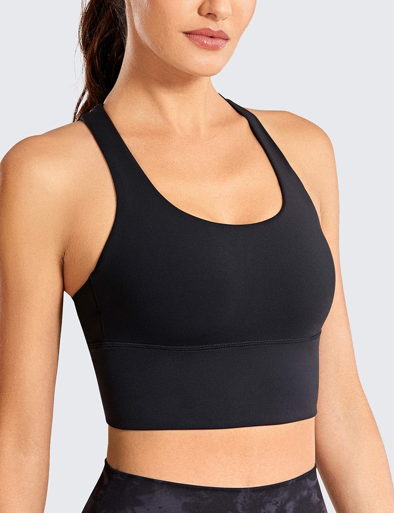 CRZ YOGA Women's Longline Strappy Sports Bras for Women Wirefree Padded Yoga Bras Tops