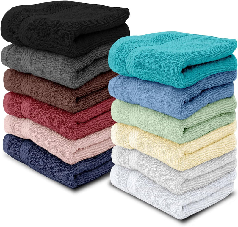 White Classic Luxury Cotton Washcloths - Small Hotel Spa Bathroom Face Towel | 12 Pack |