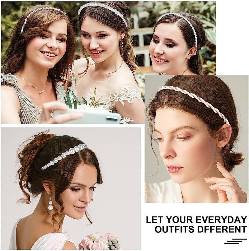 Shining Diva Fashion 4 Pcs Headbands Stylish Pearl Hairbands Hair Accessories Hair Bands for Women Girls (14967hb)
