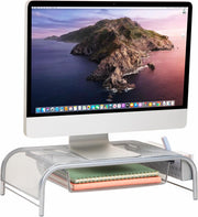 Mind Reader 2Meshmon-Blk Metal Mesh Stand And Desk Organizer With Drawer, Monitor Riser, Black-2 Pack - Silver Flats