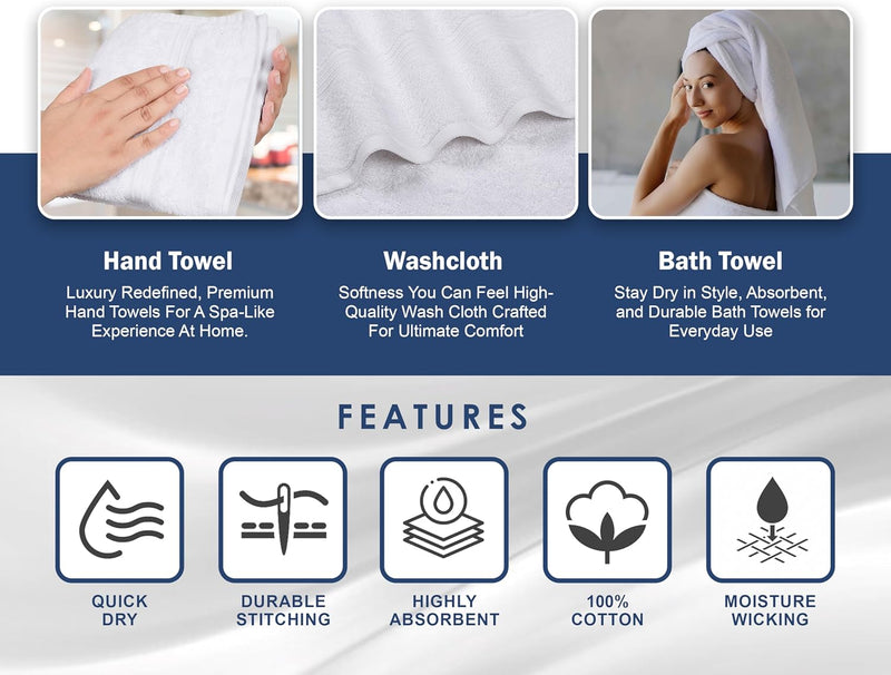 Bliss Casa - Luxury Hand Towels (40 x 70 cm) - 100% Combed Cotton, Ultra Soft and Highly Absorbent, Hotel & Spa Quality Hand Towels