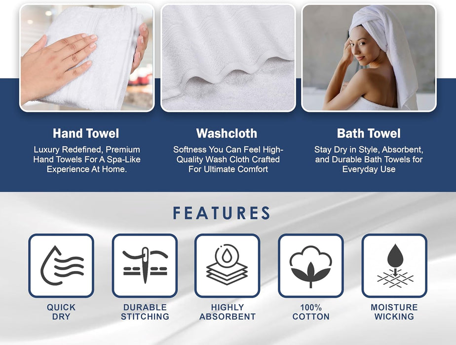 Bliss Casa - Luxury Hand Towels (40 x 70 cm) - 100% Combed Cotton, Ultra Soft and Highly Absorbent, Hotel & Spa Quality Hand Towels