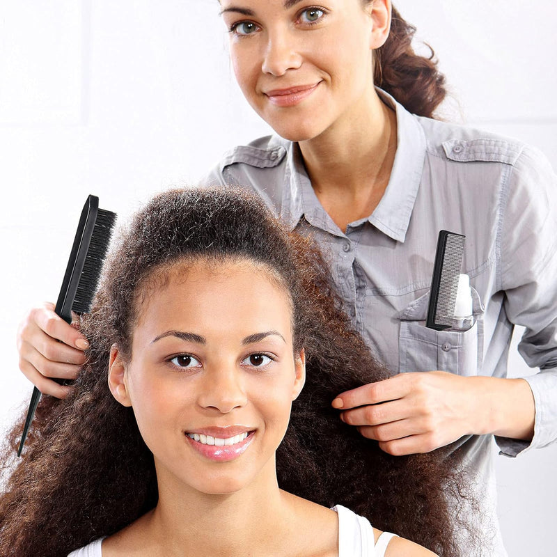 Geiserailie 3 Pcs Slick Back Hair Brush Set Bristle Brush Edge Control Teasing Comb for Women Black Hair(Black)