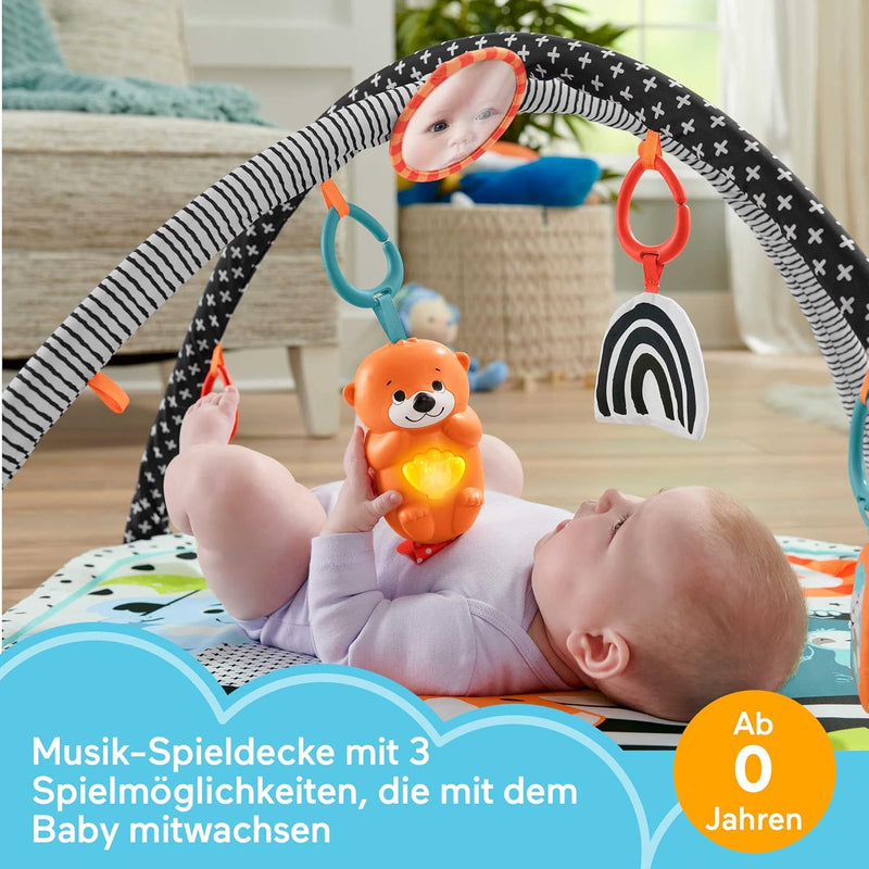 Fisher-Price Baby Playmat Simply Senses Newborn Gym with Mobile & Sensory Activity Toys for Developmental Play Ages 0+ Months, HRB15