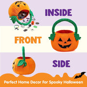 JOYIN Halloween Pumpkin Plush Tote Bucket, 11 X 13.4 inches Candy Trick or Treat Bag, Cute Halloween Basket with Handle for Kids Girl Boy Trick or Treating, Party Favor Supplies , Kids Gifts Goody Bag