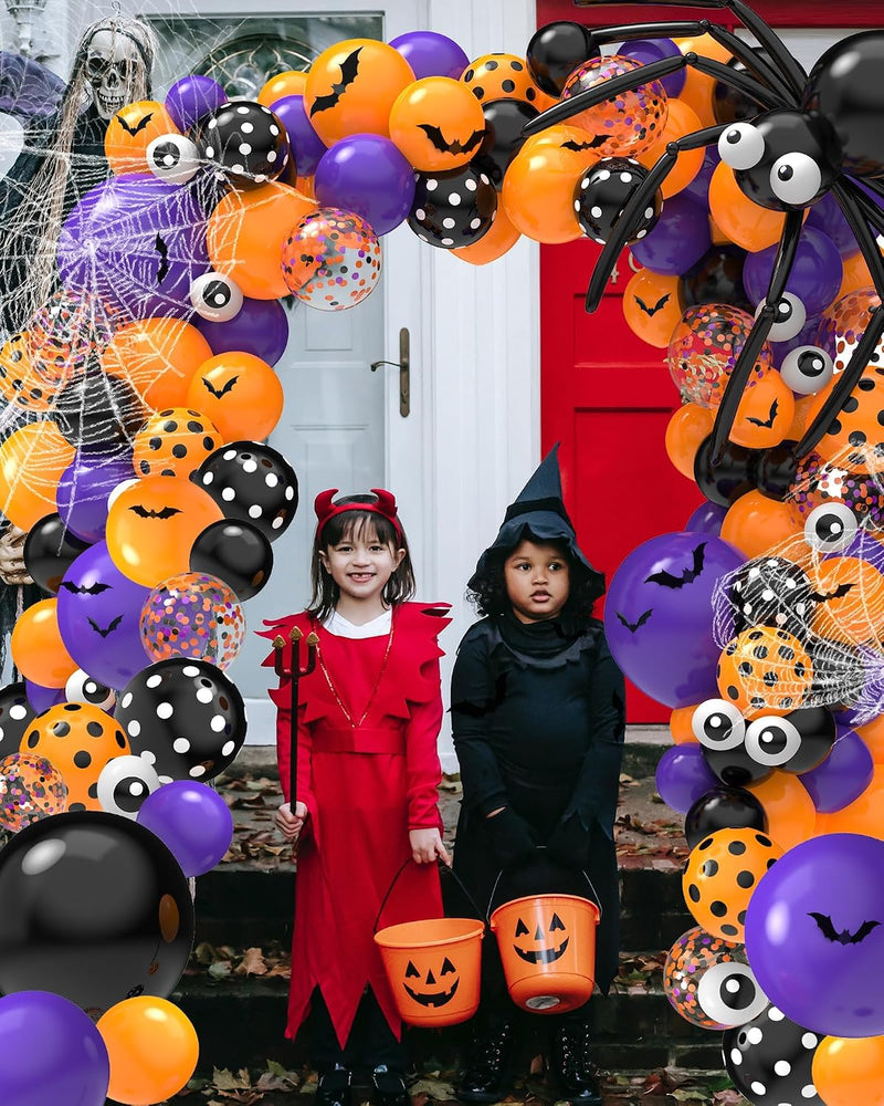 Halloween Decor Balloon, 126 PCS Halloween Balloon Garland Arch Kit, Eye Balloons with Spider Web, Bats, Purple, Orange, Black Balloons for Halloweens Birthday Party Supplies Decorations