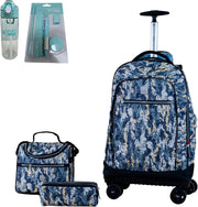 4 Wheels printed trolley 19" wtih lunch bag and pencil case (orange) - graffiti