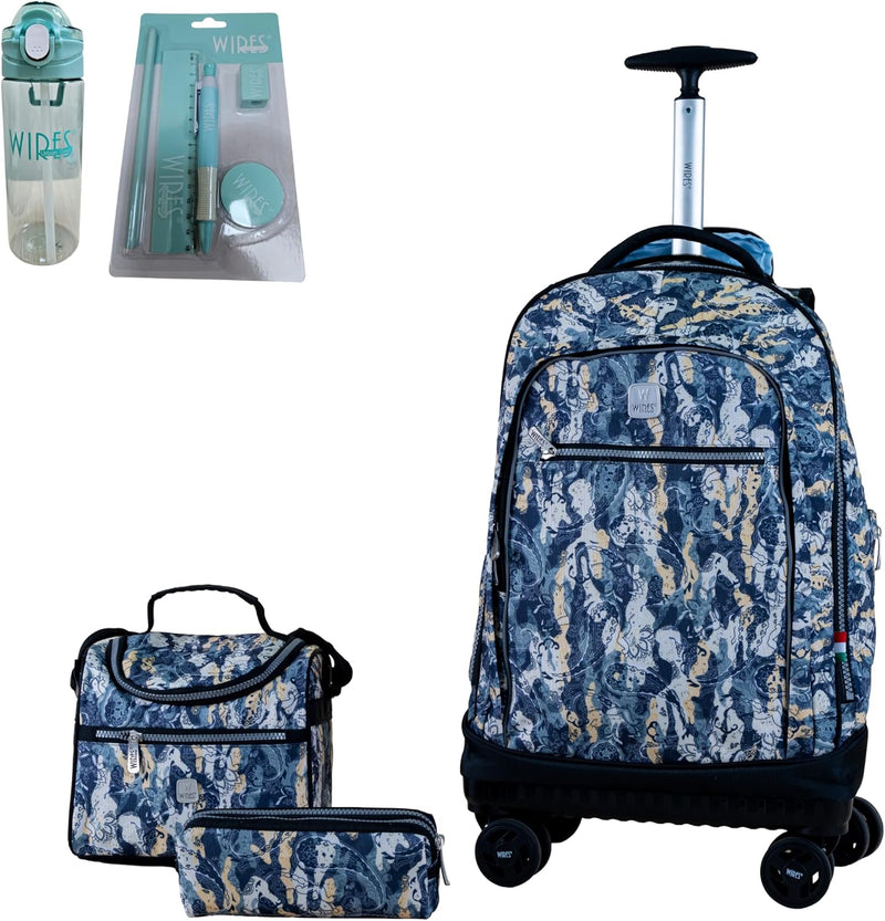 4 Wheels printed trolley 19" wtih lunch bag and pencil case (orange) - graffiti