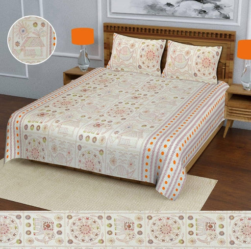 SUFAYA FAB Printed Indian Sanganer Royal Cotton Premium Big Size Bedsheets for Modern Look(100x100) inches with Two Pillow (18x28)