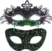 2 Stck Venezianische Maske Paar Maskerade Mask Venezianischen Maske Kostm Masken fr Damen Herren Halloween Karneval Party - Inlaid Alloy Black & Green