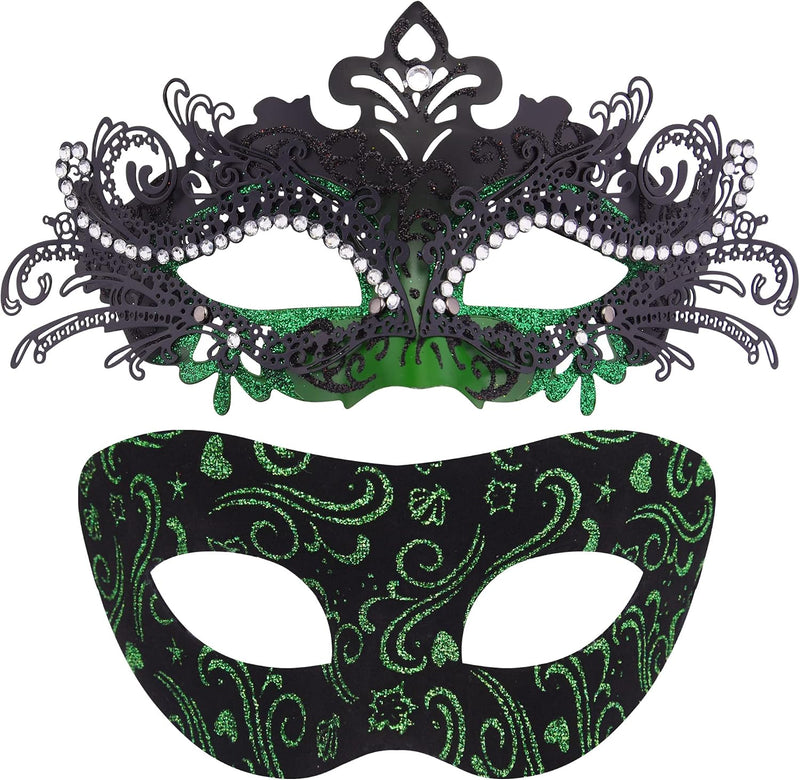 2 Stck Venezianische Maske Paar Maskerade Mask Venezianischen Maske Kostm Masken fr Damen Herren Halloween Karneval Party - Inlaid Alloy Black & Green