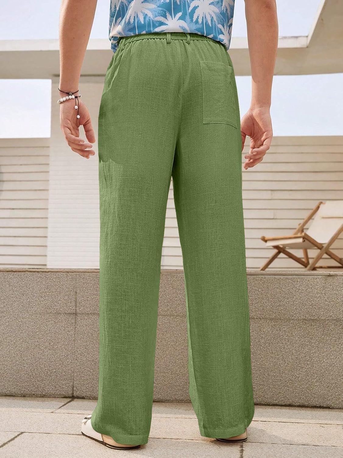 Linen Pants for Men Loose FIT Baggy Cargo(GL-TP-1189-2XL-GREEN) – image 2