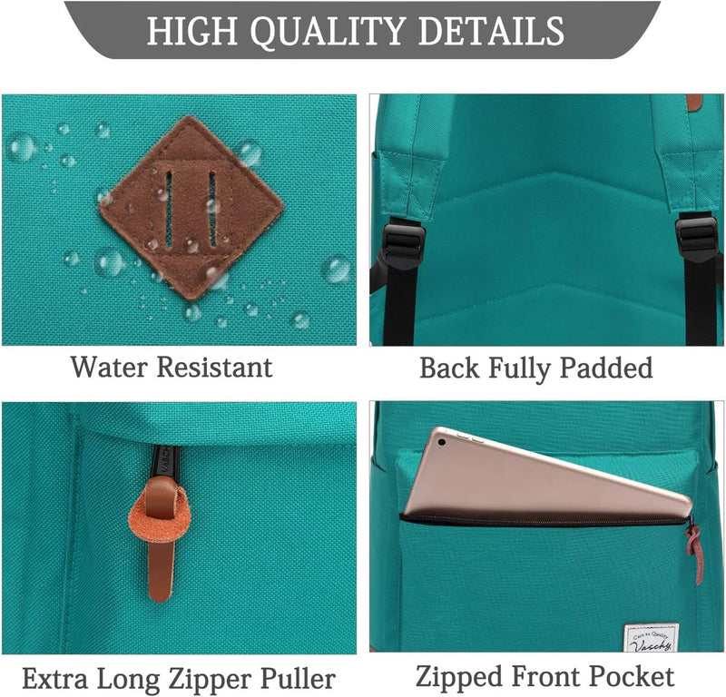 VASCHY Men's Backpack, Women's Waterproof School Bag, Boy Girl Computer 15.6 Inch Vintage for School, College, Work, Travel, Leisure