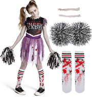 Spooktacular Creations Girls Scary Bloody Cheerleader Costume, Zombie Cheerleader Costume for Halloween Parties - Black-Purple