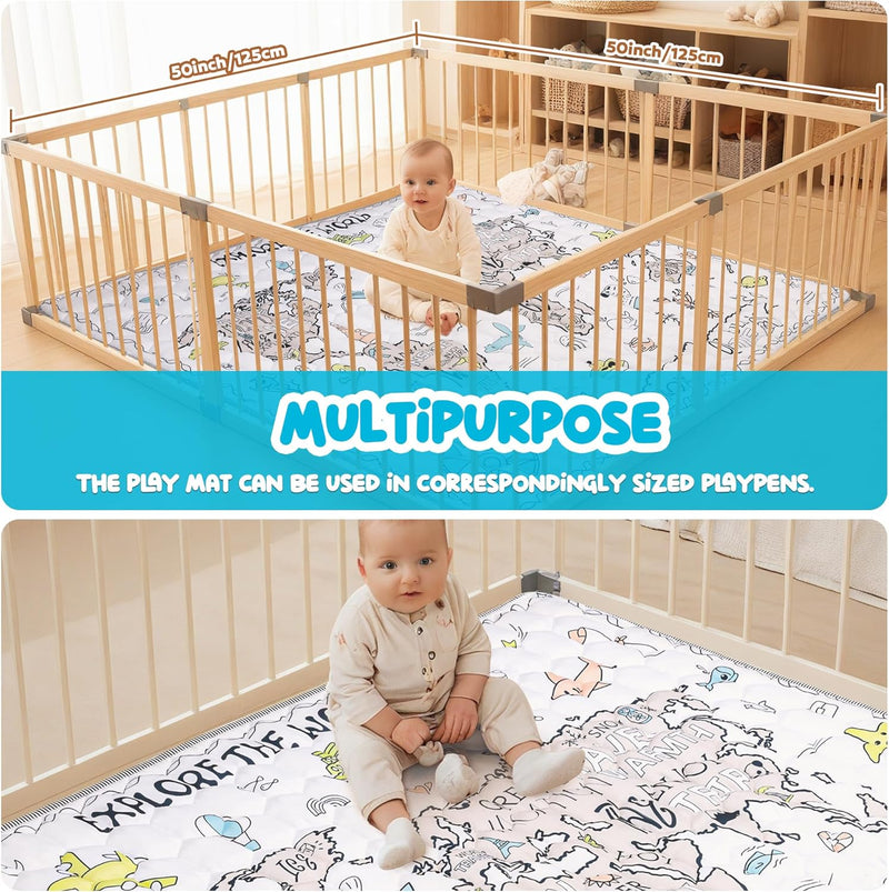 EAQ Crawling Mat Baby 150 x 180 cm, Foldable & Washable Baby Playpen Mat, Thick One-Piece Crawling Mat, Extra Large, Non-Slip Crawling Blanket for Baby
