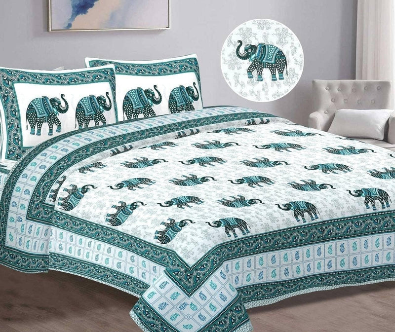 SUFAYA FAB Printed Indian Sanganer Cotton Premium Big Size Bedsheets for Modern Look(108x108) inches with Two Pillow (17x27) inches
